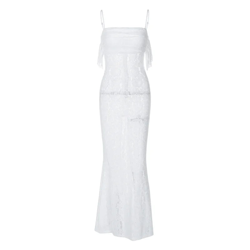 Women's Maxi White Spring Summer Suspenders Lowcut Slimfit Buttock Sophisticated Vestidos Midi Dresses