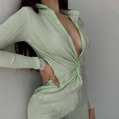 Long Pleated Sleeve Midi Dress