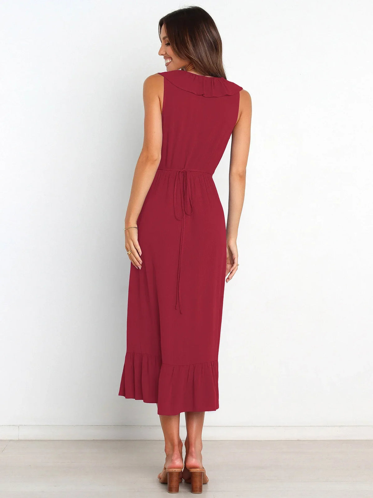 Rope Ruffled Sleeveless Midi Dress