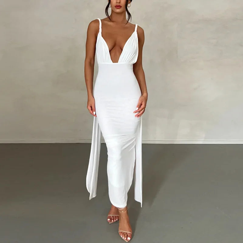 Bare Deep High Irregular Tight Female Midi Dresses