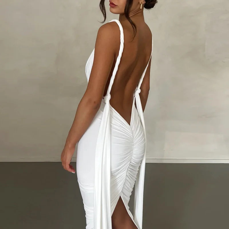 Bare Deep High Irregular Tight Female Midi Dresses