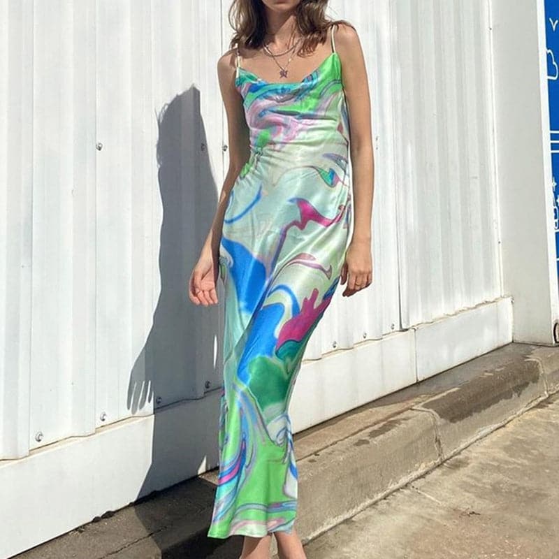 Women's Skirt Style Abstract Printed Sling Dress