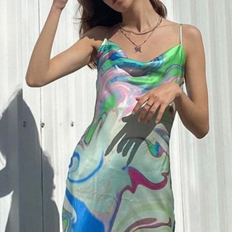 Women's Skirt Style Abstract Printed Sling Dress