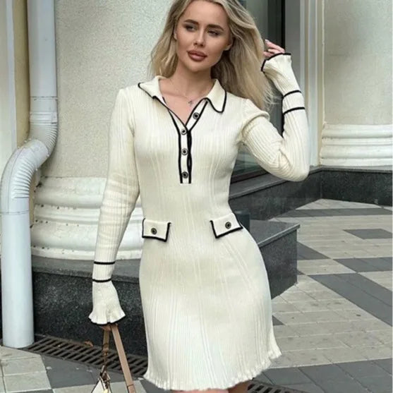 Short Slim French Strip Skinny Long Korean Midi Dresses