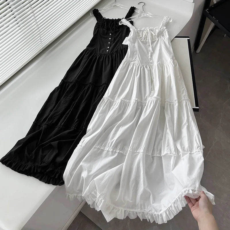 Lazy White Holiday Ruffled Extra Seaside Midi Dresses