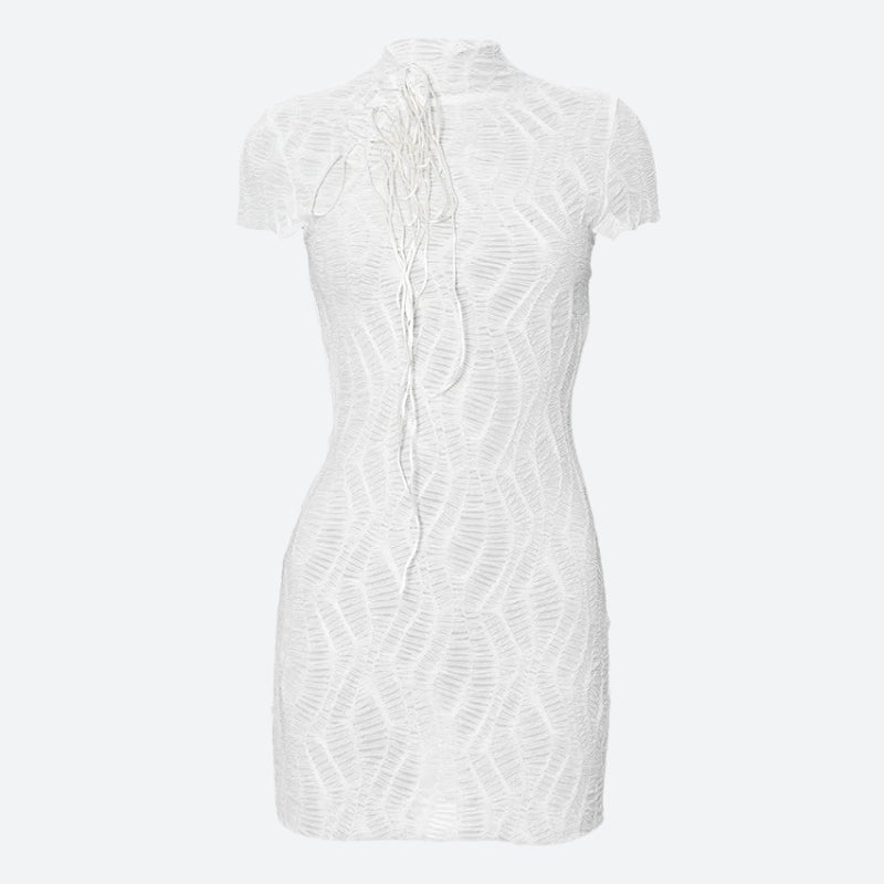 Lace Wrinkled Up Mini Dress