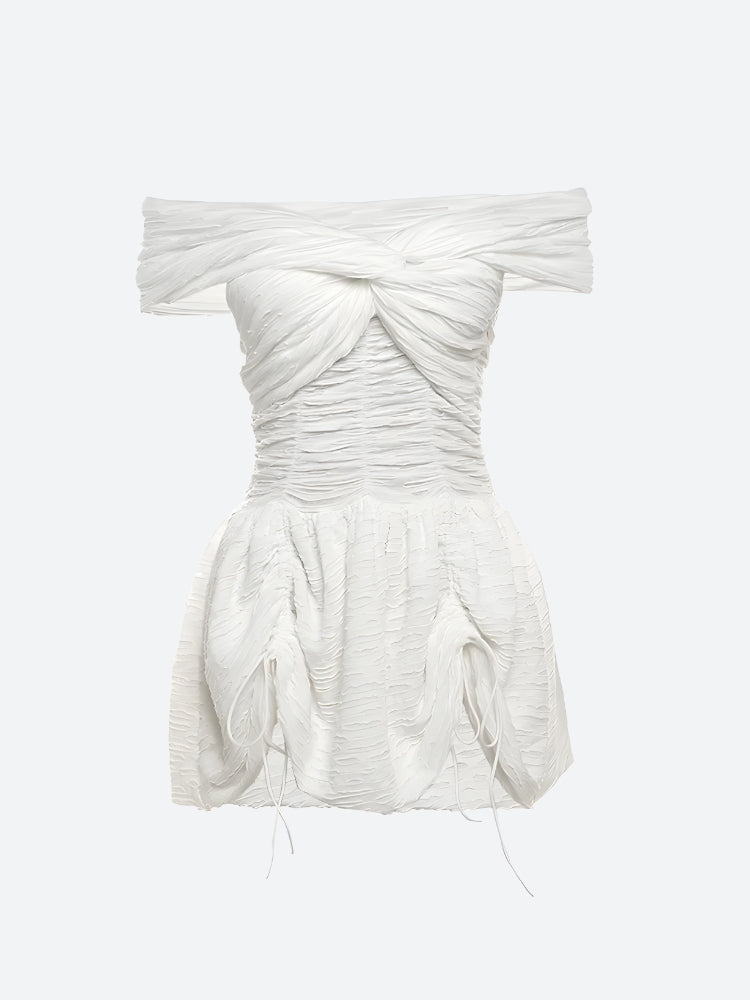 Off Wrinkled Shoulder Mini Dress