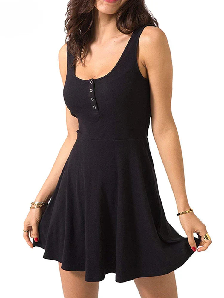 Women's Relaxed Sleeveless High Slim Flare Midi Dresses