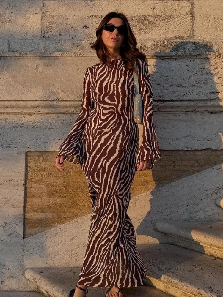 2024 Bohemian Vacation Party Zebra Printed Maxi Dress