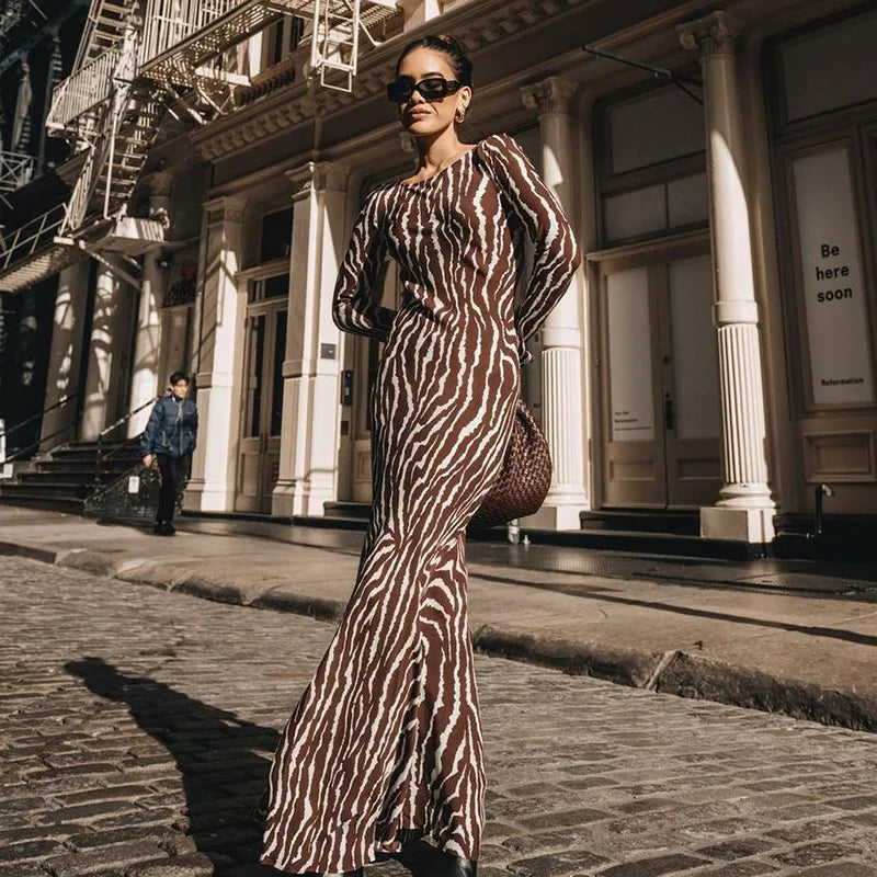 2024 Bohemian Vacation Party Zebra Printed Maxi Dress