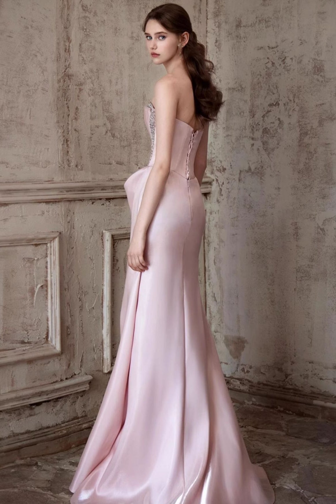 Pink Strapless Graceful Waist Slimming Prom Dress