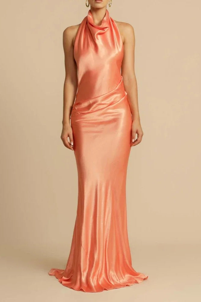 Satin Edition Halter Neck Maxi Dress