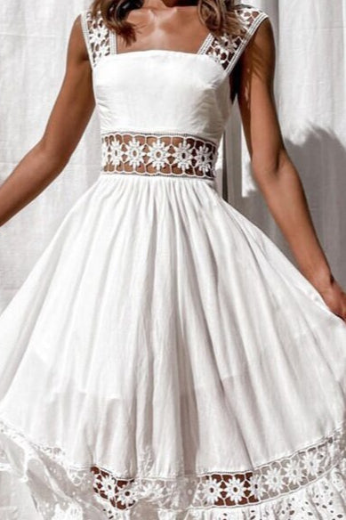 Lace Edition Spliced Sleeveless Flared Maxi Chic Boho Dress