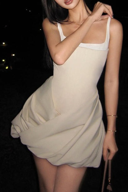 Ruched Solid High Waist Sleeveless Cami Mini Dress