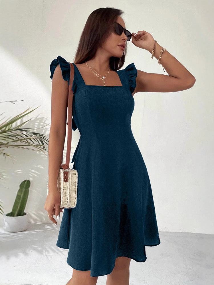 Mini Sleeveless Dress with Ruffle Tieback