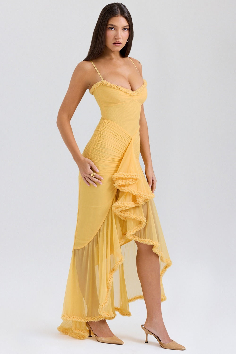 Mesh Stretch V Neck Cami Midi Dress