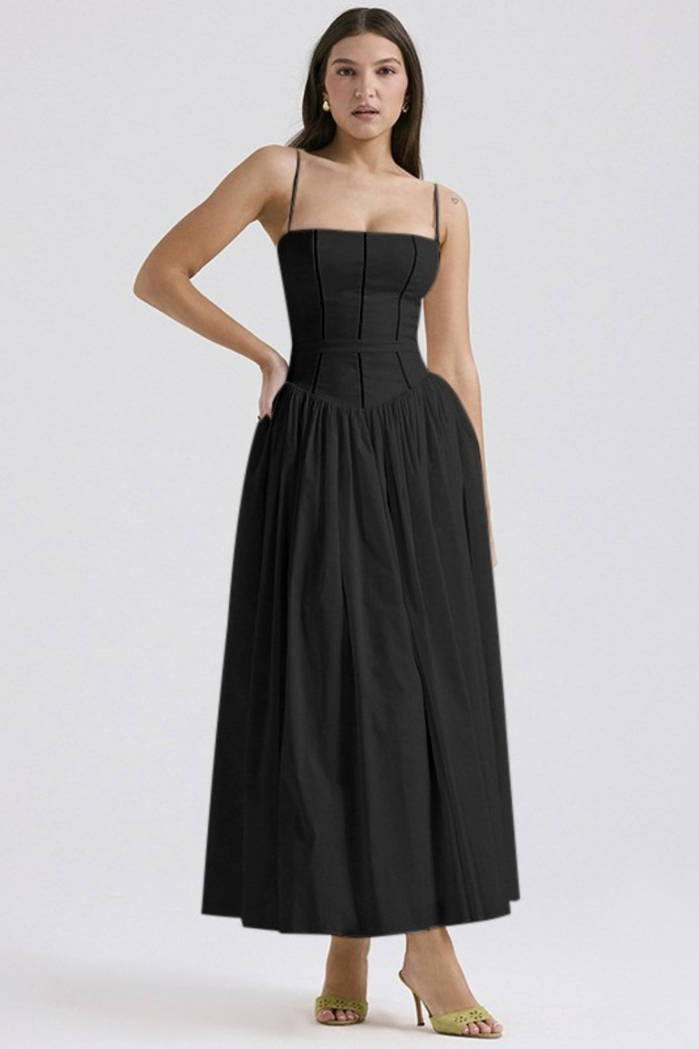 Graceful Floral Spaghetti Strap Slit Midi Prom Dress