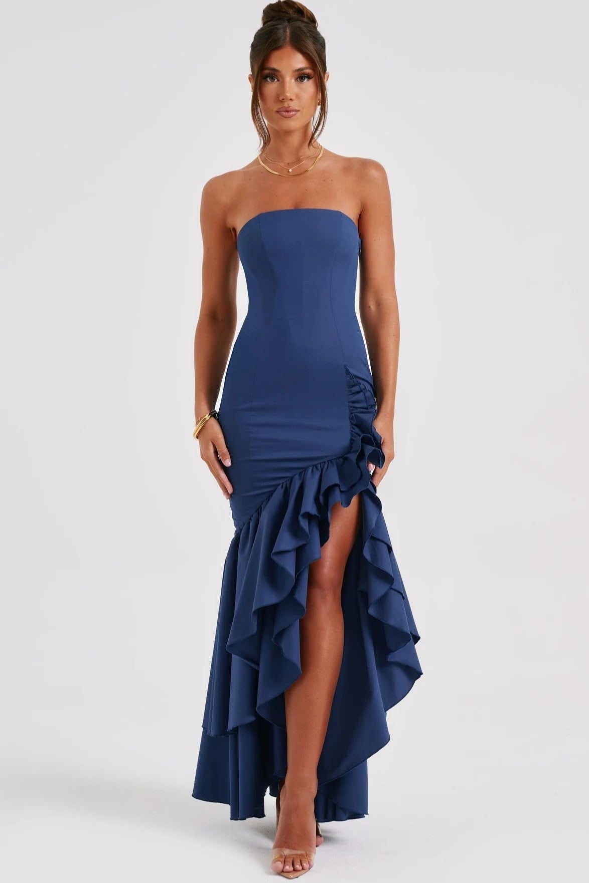 Chic Strapless Slit Backless Maxi Birthday Dress