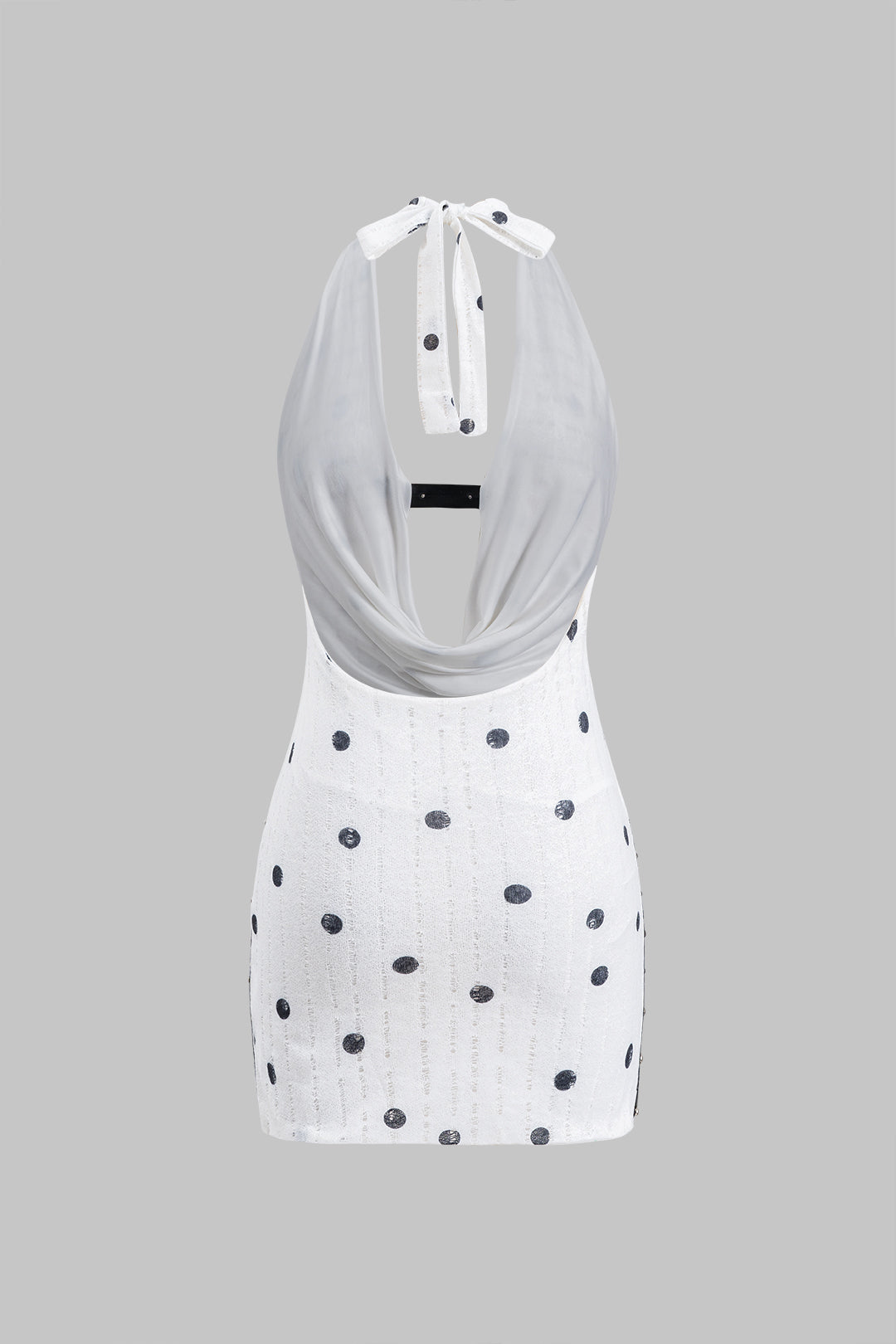 Dots Polka Pattern Lace Ruched Halter Neck Tie Up Backless Mini Dress