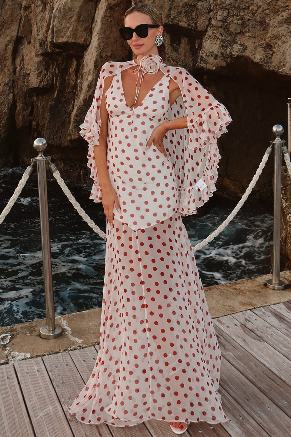 Polka Edition Dot VNeck Sheer Maxi Dress