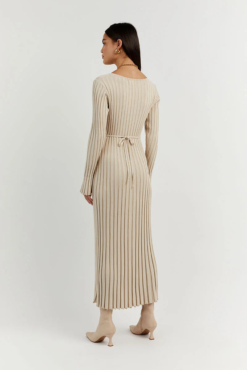 Elevated Luisa Knitted Midi Dress with V Neck and Sleeves Boutique Collection