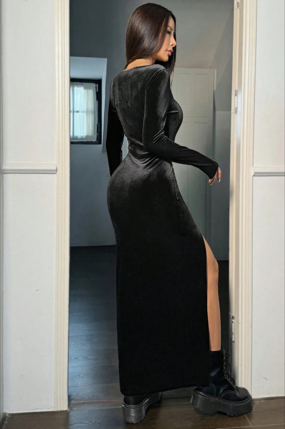 High Edition Waist Split Velvet Maxi Dress
