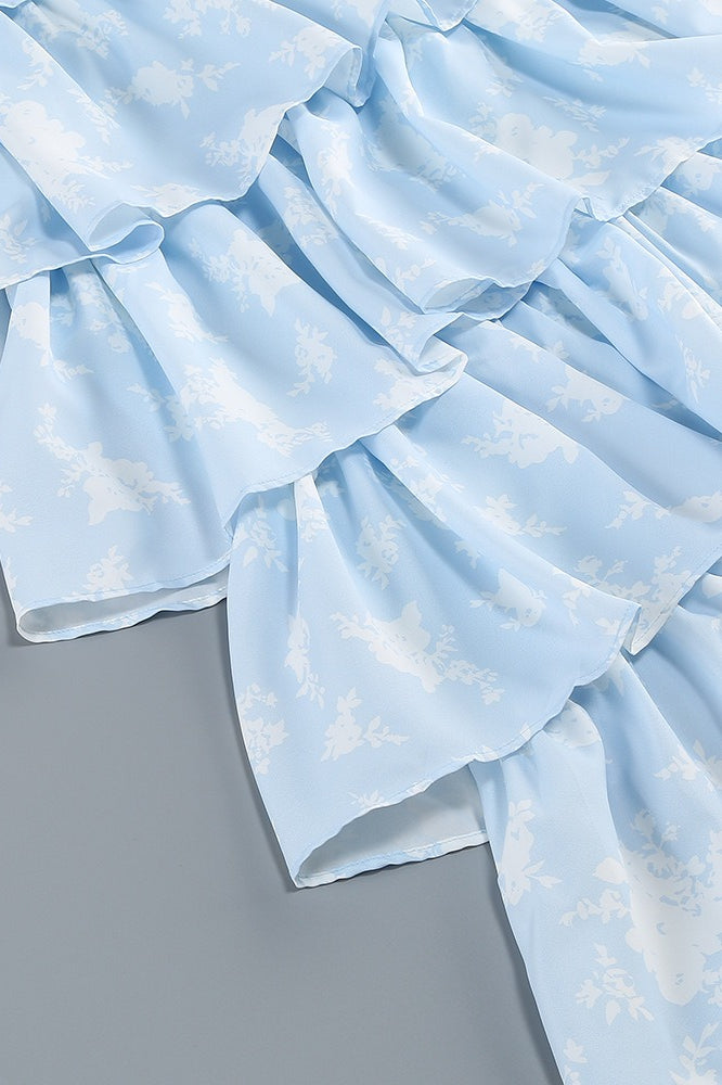 Flower Print Spaghetti Strap Romantic Prom Dress