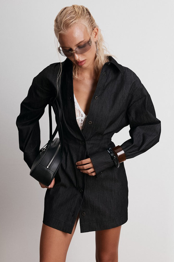 Shirt Denim A Line Mini Dress