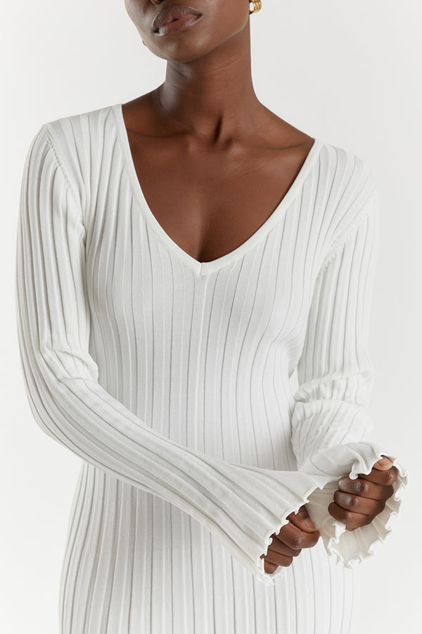 Premium Rita Midi Dress with V Neck and Knitted Sleeves Chic Silhouette Collection