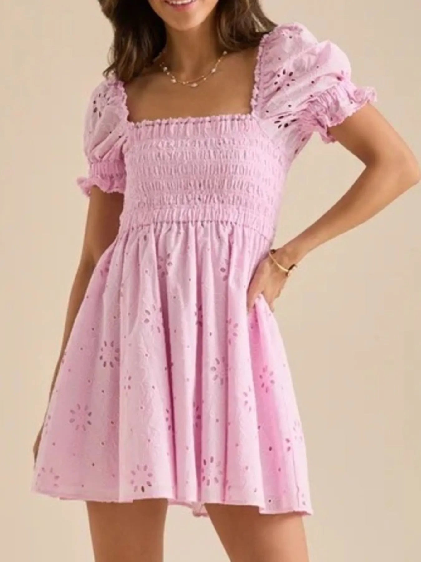 Exclusive Maddalena Puff Sleeve Open Back Mini Dress Boutique Collection