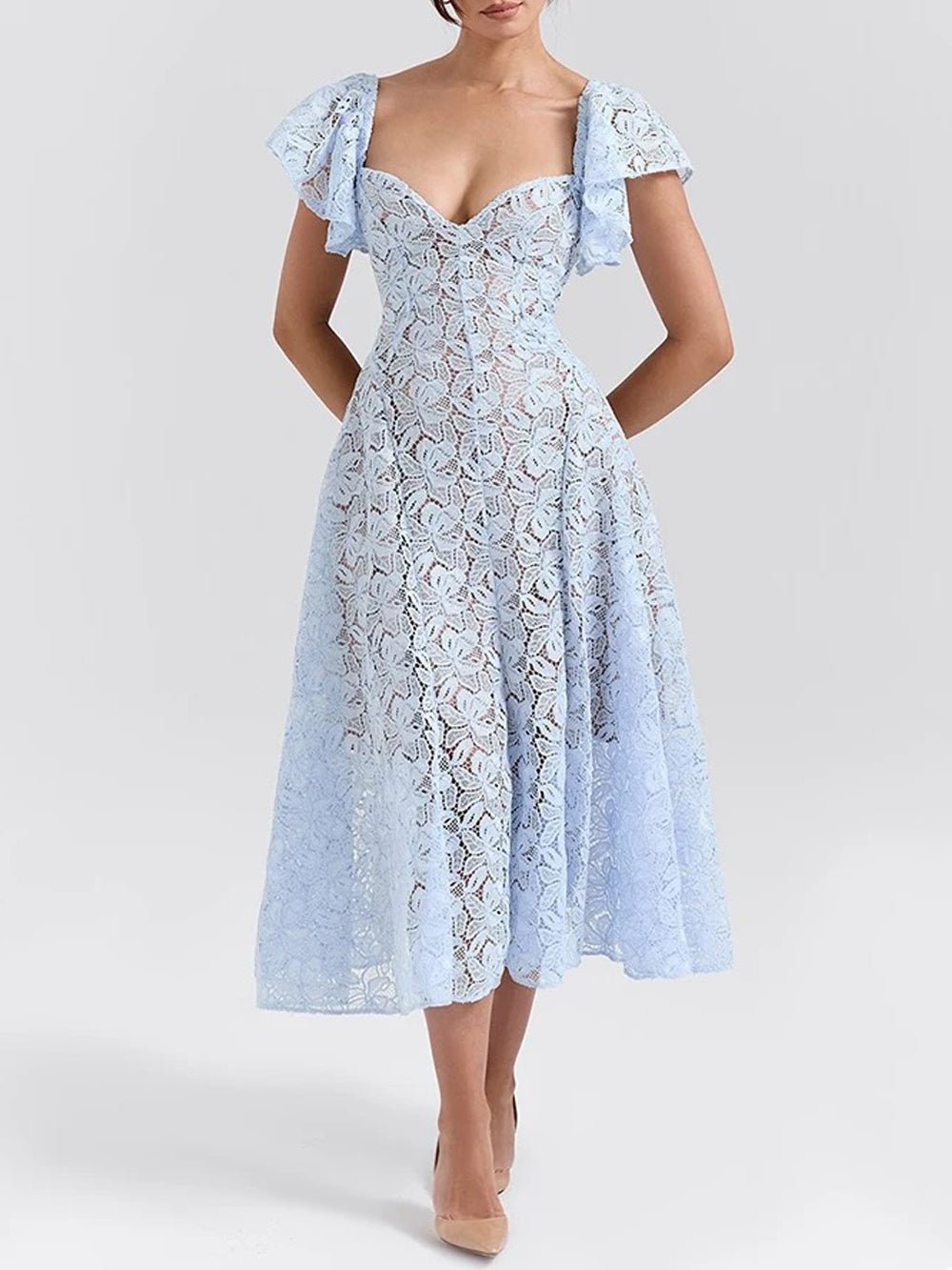 Short Ella Sleeve Backless Midi Dress