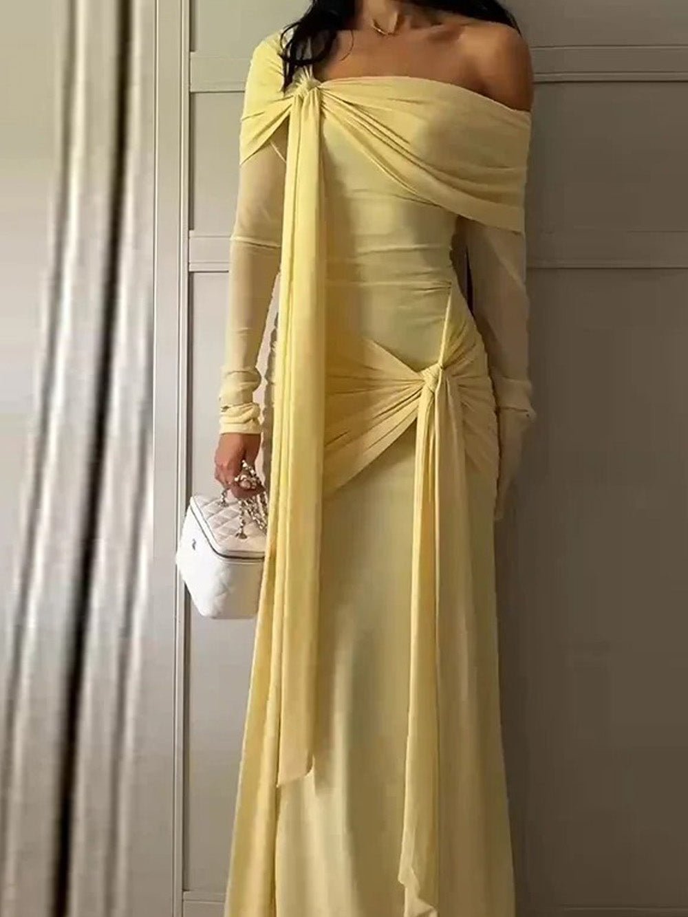 Adrienne Draped Off-Shoulder Gown