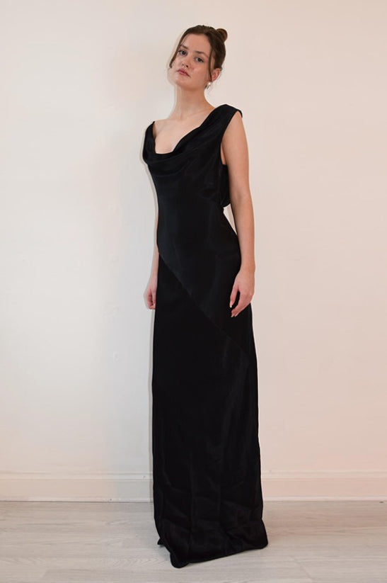 Satin Off Shoulder Backless Tie Waist Slim Fit Long Chic Prom Dress