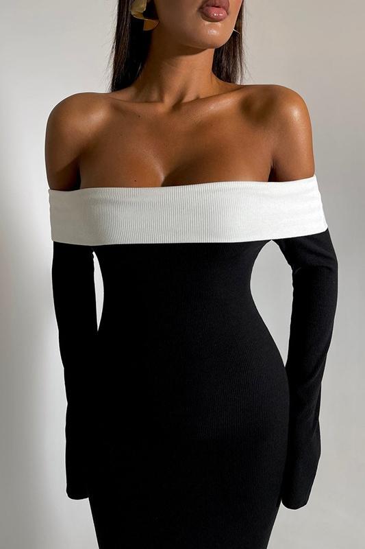 Olivia Aesthetic Off the Shoulder Maxi Knit Dress Boutique Edit