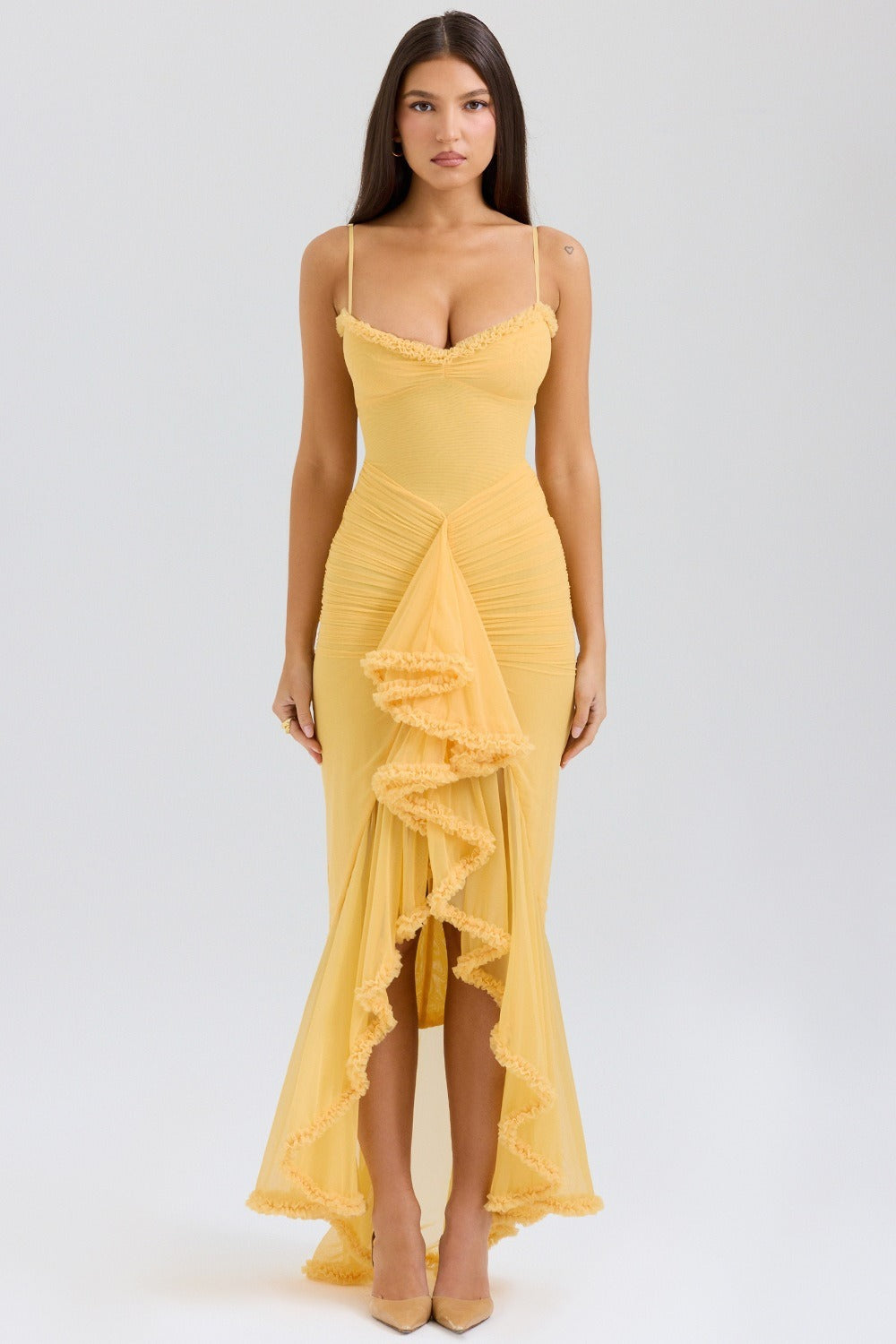 Mesh Stretch V Neck Cami Midi Dress