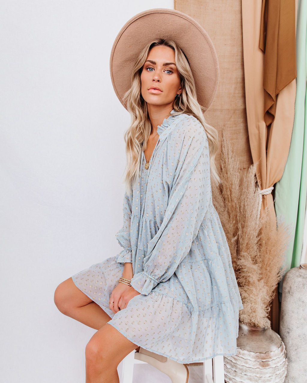 That All Glitters Swiss Dot Tiered Babydoll Dress