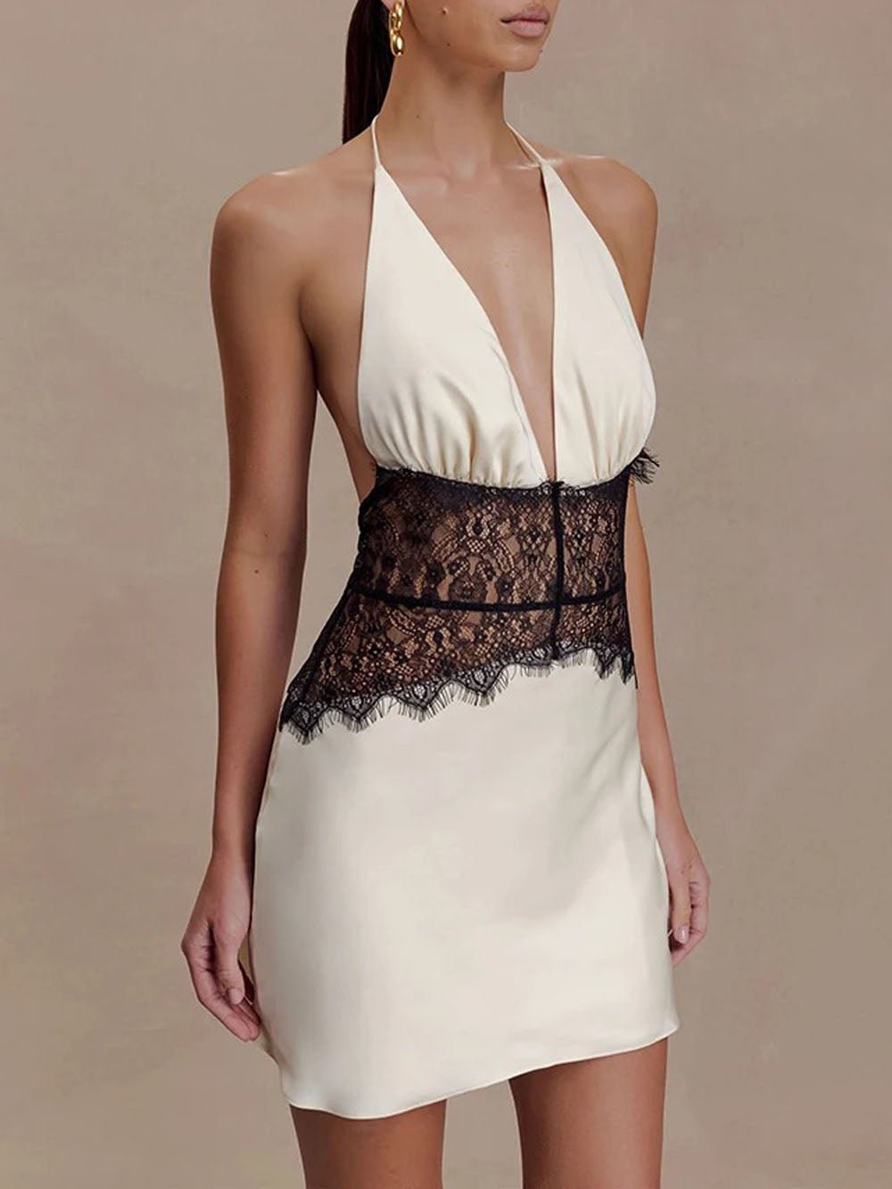 Lace Amelie Patchwork Halter Mini Dress