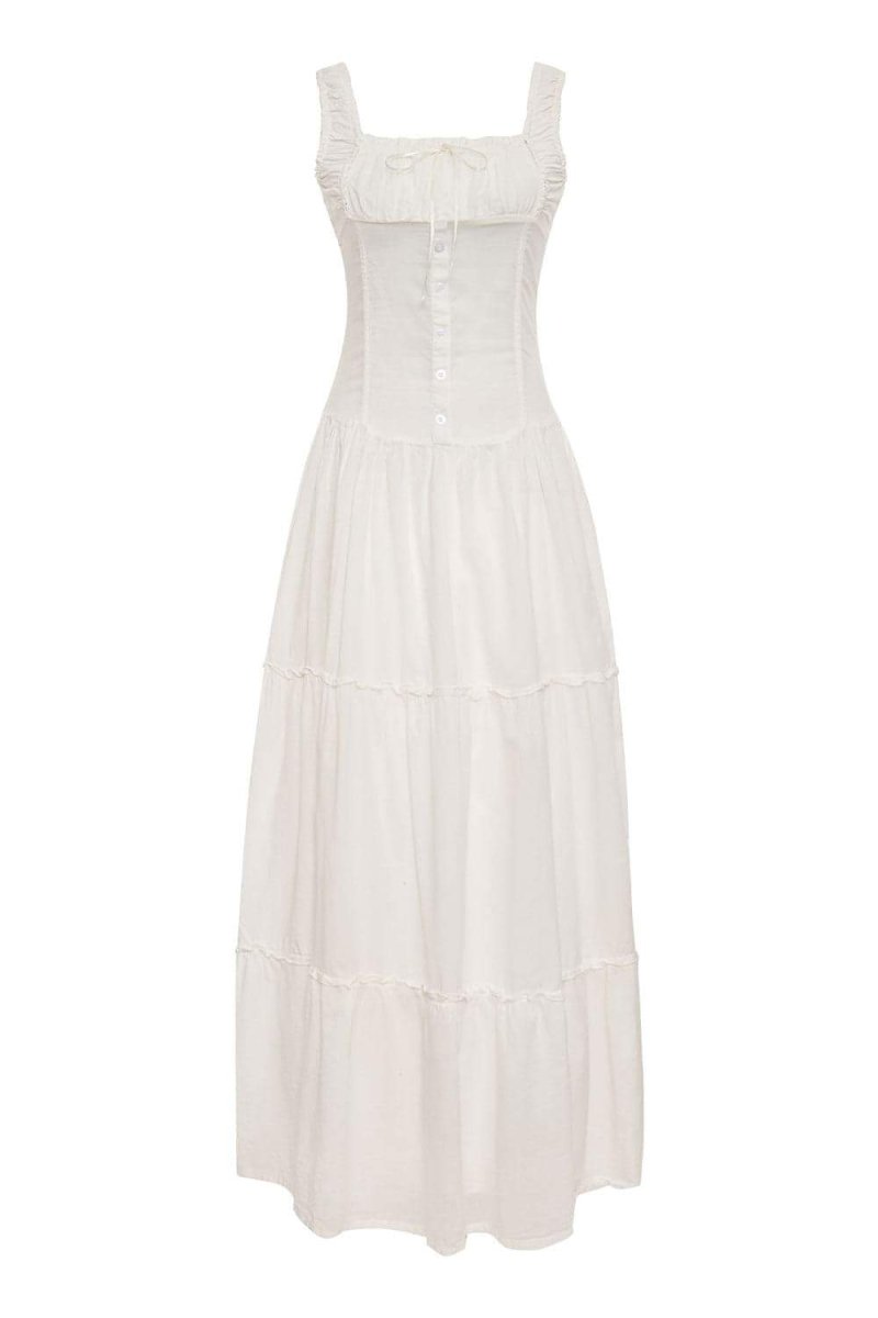 Luisa Minimalist Semi Sheer Maxi Dress with Ruffles Boutique Edit