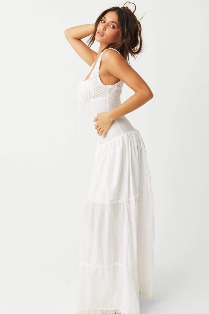 Luisa Minimalist Semi Sheer Maxi Dress with Ruffles Boutique Edit