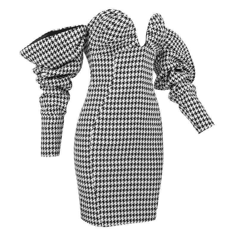 Allover Andi Houndstooth Off Shoulder Dress