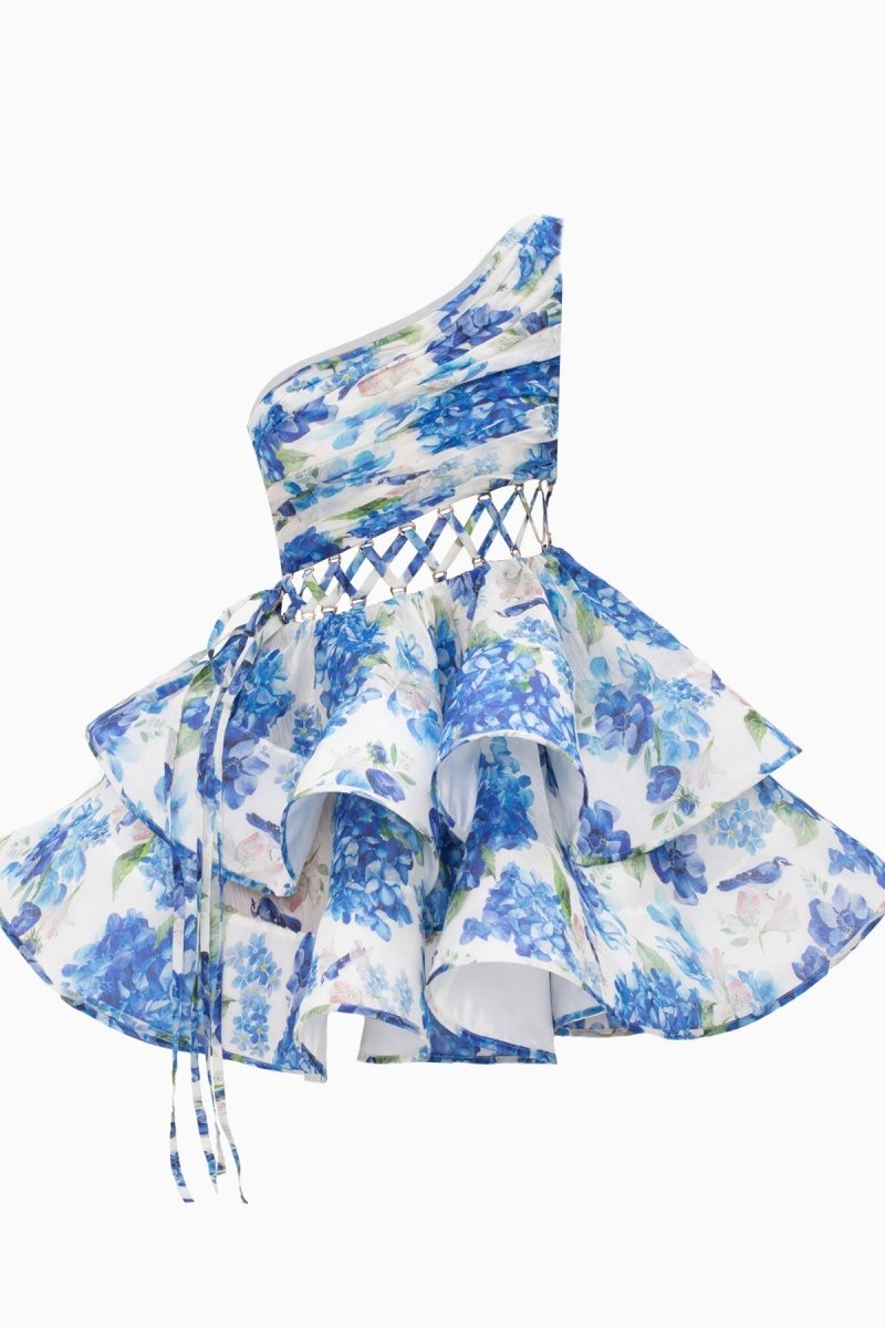 Paula Premium Flower Print One Shoulder Chiffon Mini Dress Everyday Luxe Edit