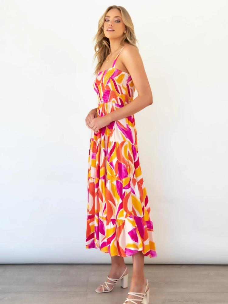Aranza Minimalist Printed Striped Maxi Summer Dresses Women with Ruffle Top Evening Wear Edit