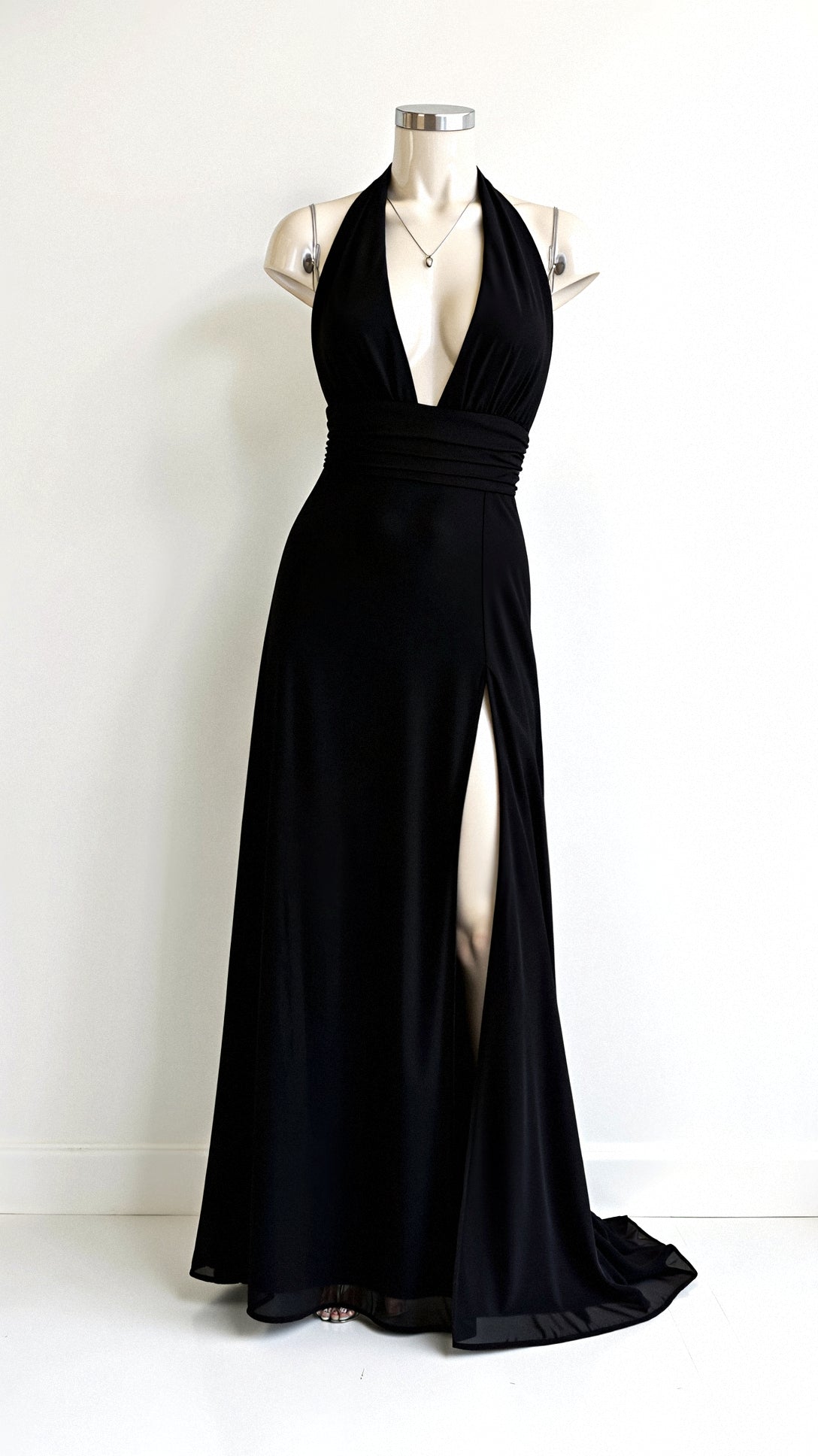 Oriana Chic Maxi Halter Dress V Neck and Slit Premium Edit