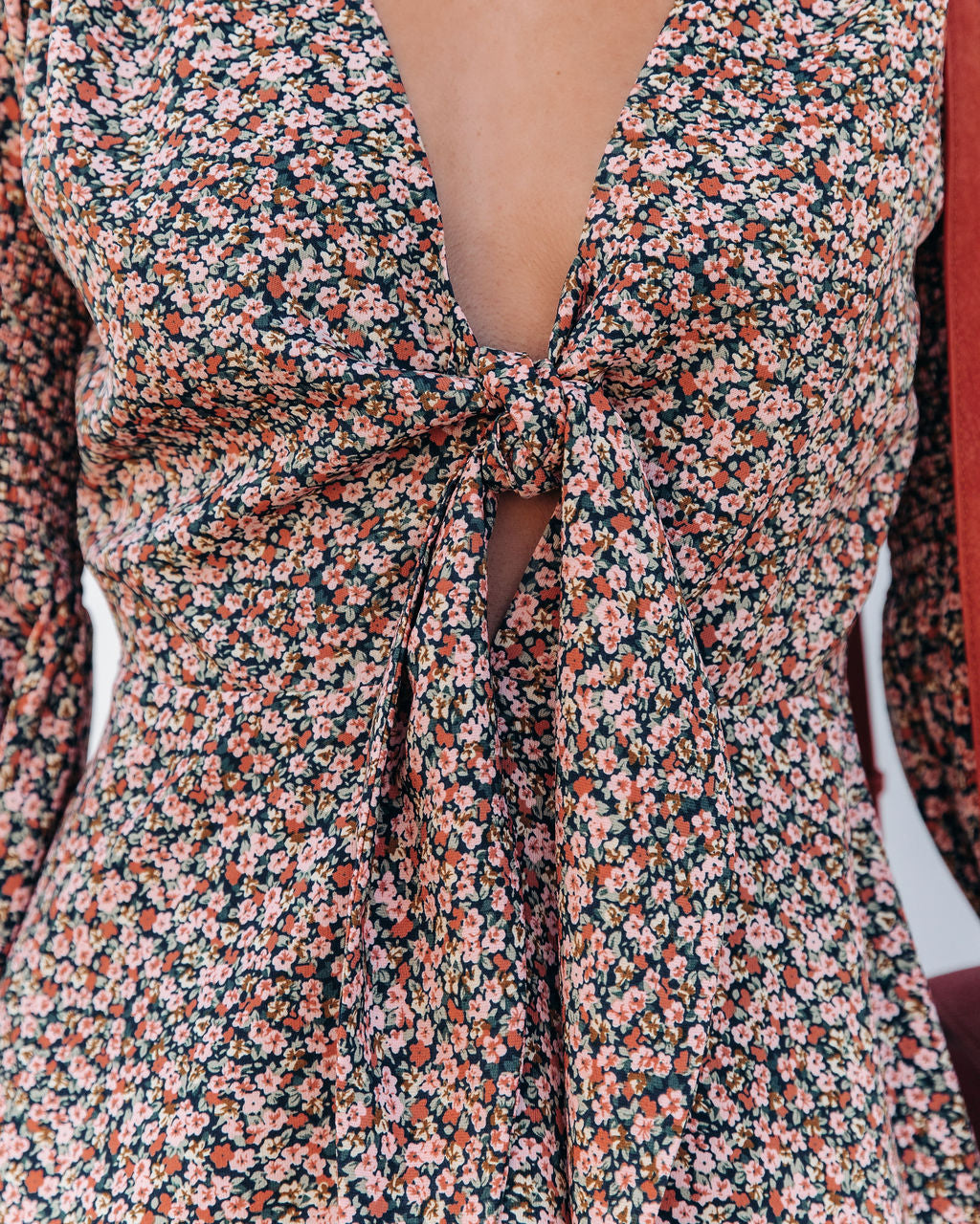Arcadius Botanical Bell Sleeve Tie Front Dress