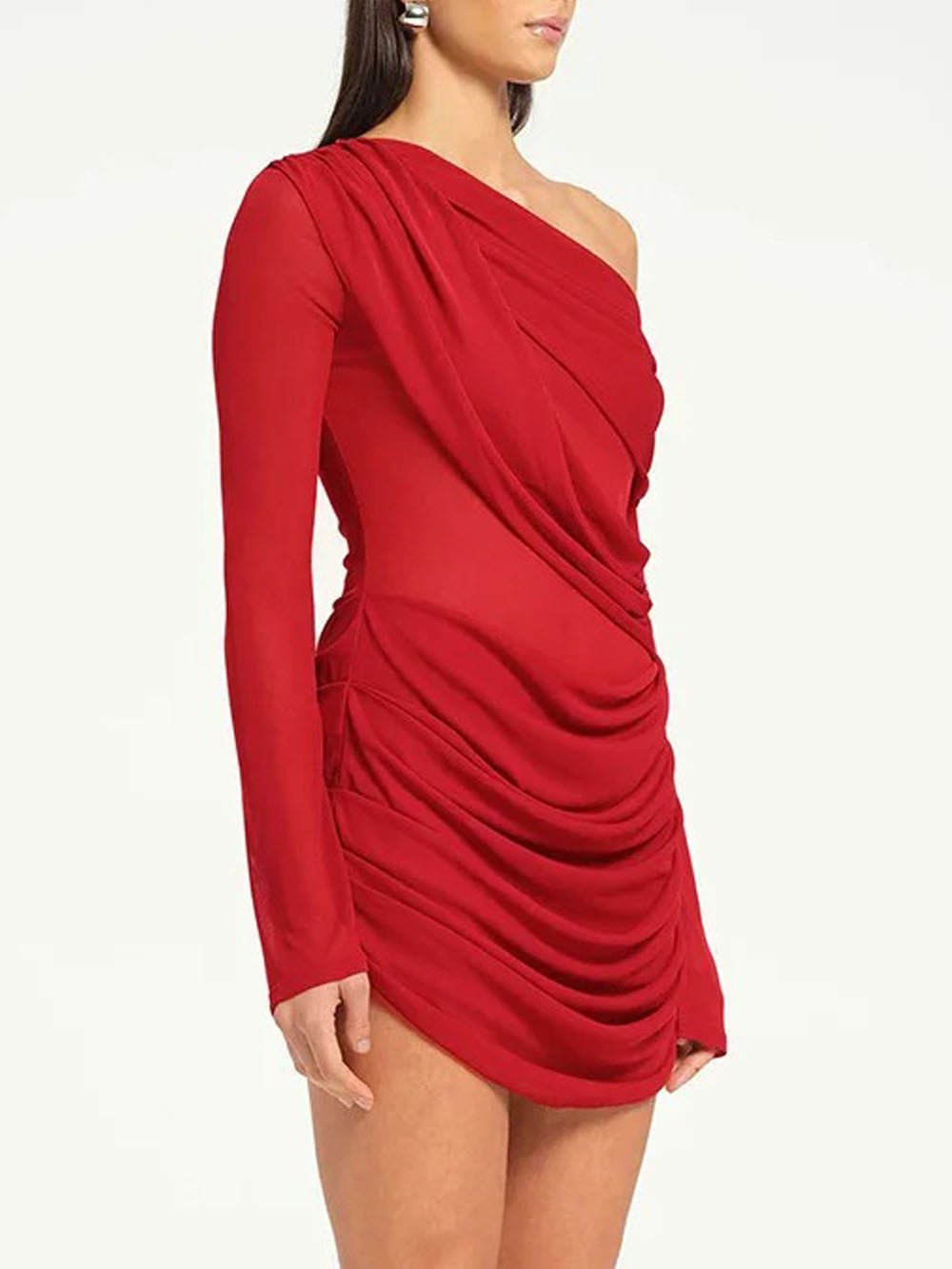 One Ariana Shoulder Mesh Mini Dress