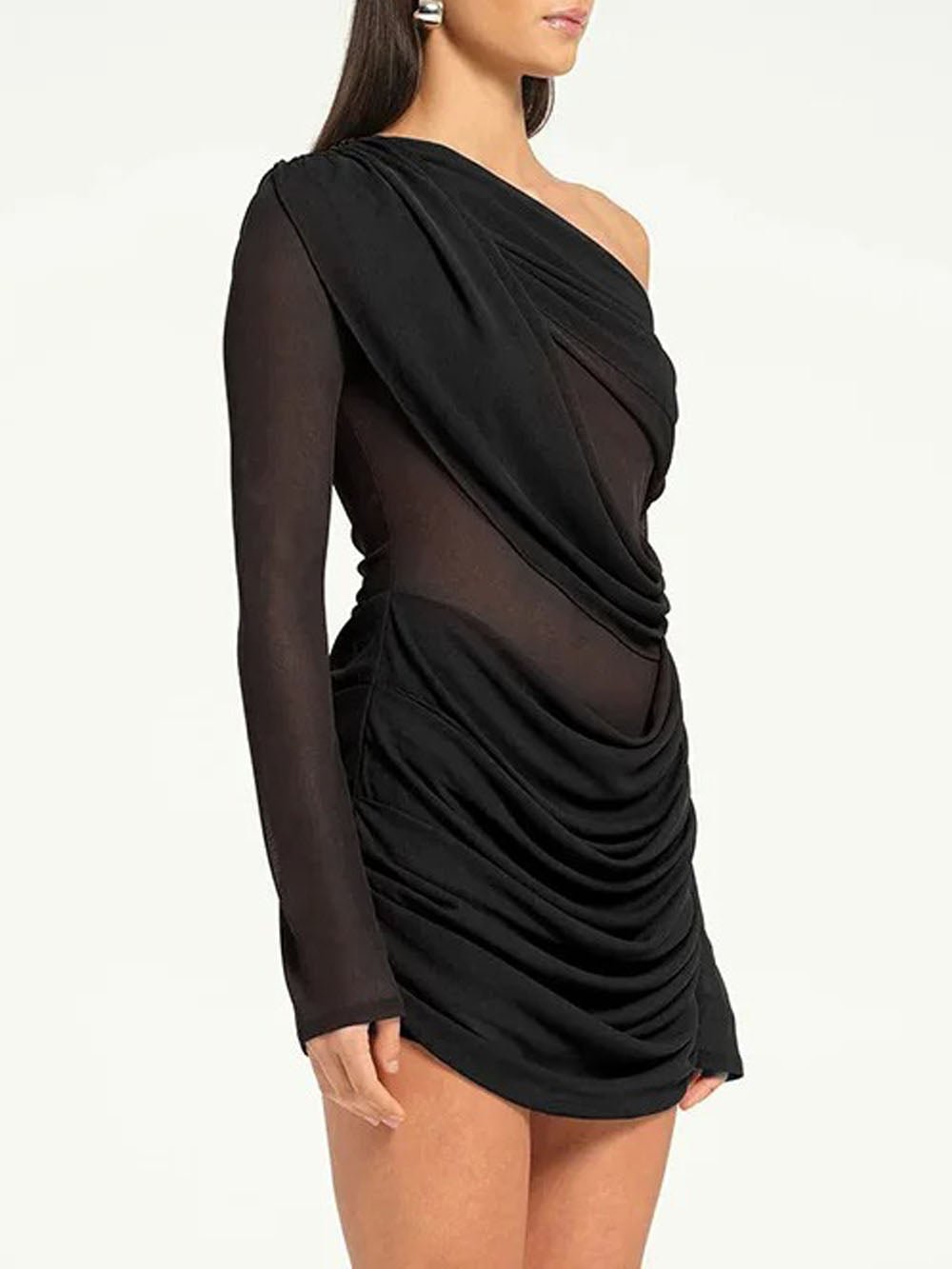 One Ariana Shoulder Mesh Mini Dress
