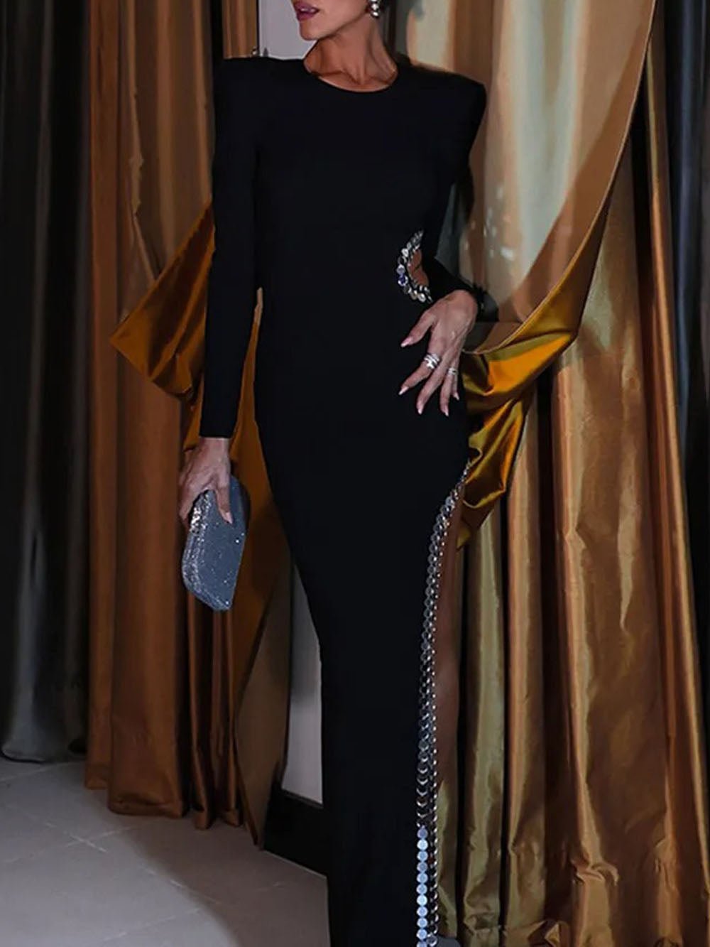 Arya Sequin Shoulder Maxi Dress