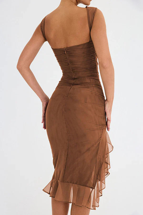 | Elita Boat Neck Ruffle Sheath Dress