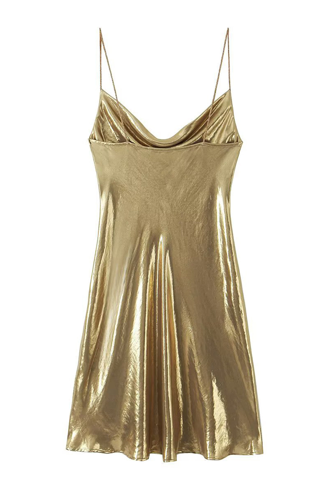 Neck Cowl Metallic Slip Mini Dress