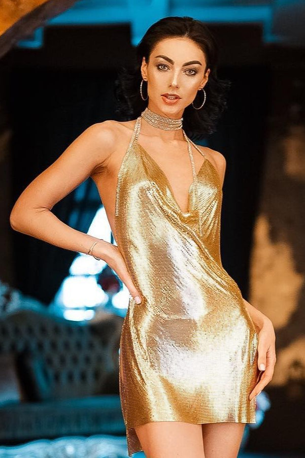 Halter Rhinestone Slip Mini Dress